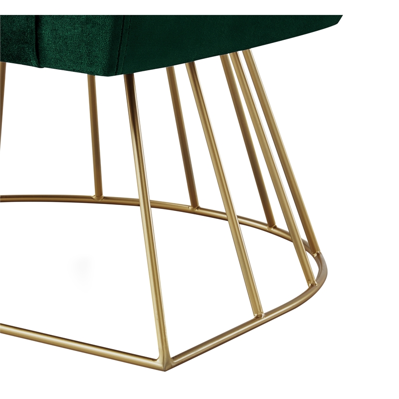 Maklaine Tufted Velvet Barrel Back Accent Chair in Green/Gold