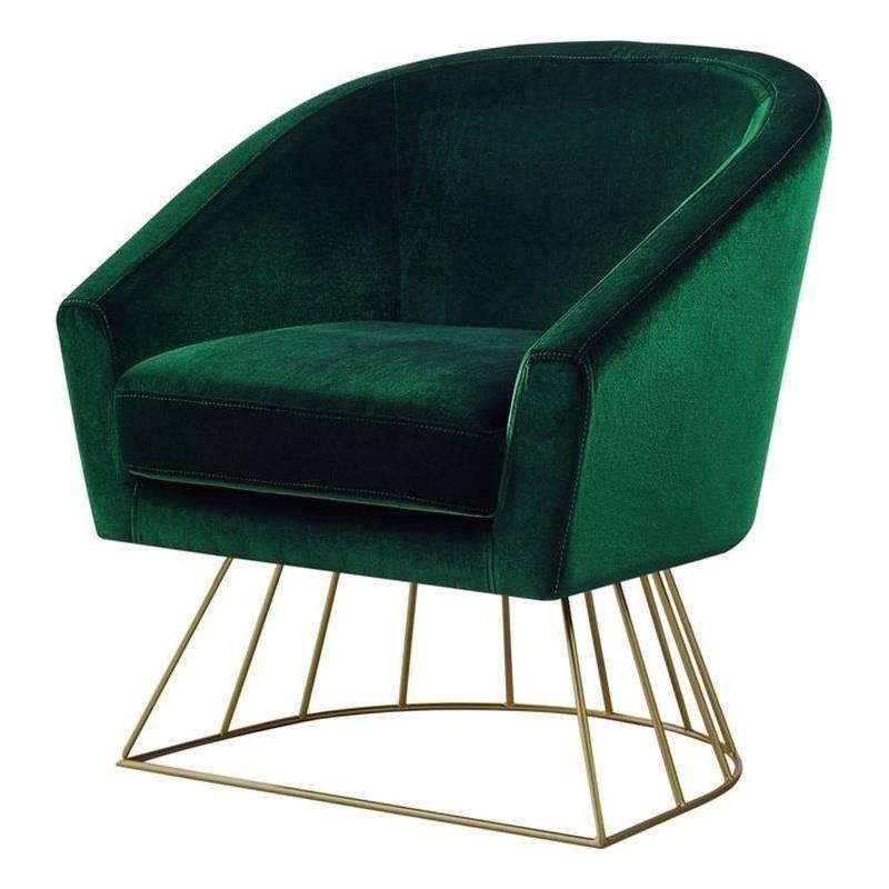 Maklaine Tufted Velvet Barrel Back Accent Chair in Green/Gold