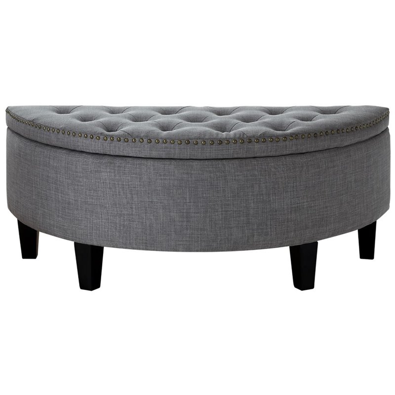 Maklaine Linen Fabric Half Moon Storage Ottoman in Light Gray