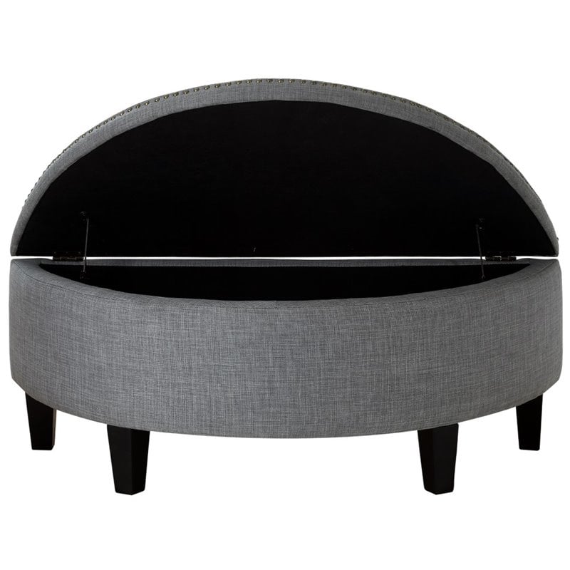 Maklaine Linen Fabric Half Moon Storage Ottoman in Light Gray