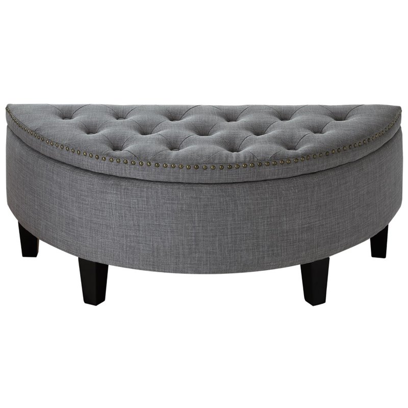Maklaine Linen Fabric Half Moon Storage Ottoman in Light Gray