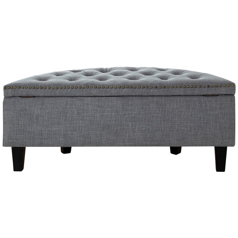 Maklaine Linen Fabric Half Moon Storage Ottoman in Light Gray