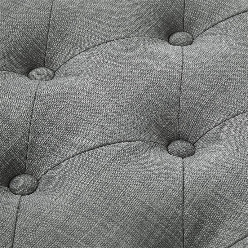 Maklaine Linen Fabric Half Moon Storage Ottoman in Light Gray