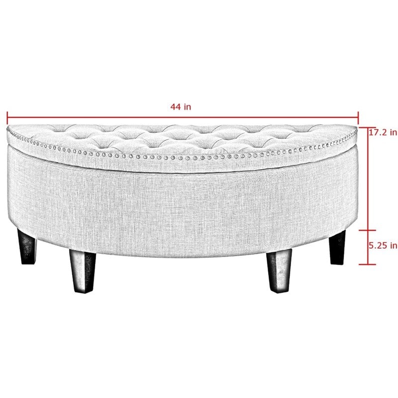 Maklaine Linen Fabric Half Moon Storage Ottoman in Light Gray