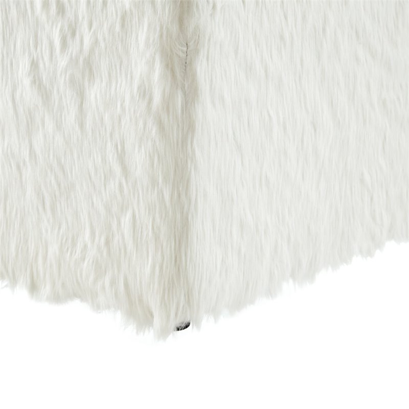 Maklaine Modern Faux Fur Fabric Cube Storage Ottoman in White