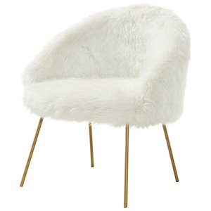 Maklaine Faux Fur Fabric Accent Chair with Metal Legs in White