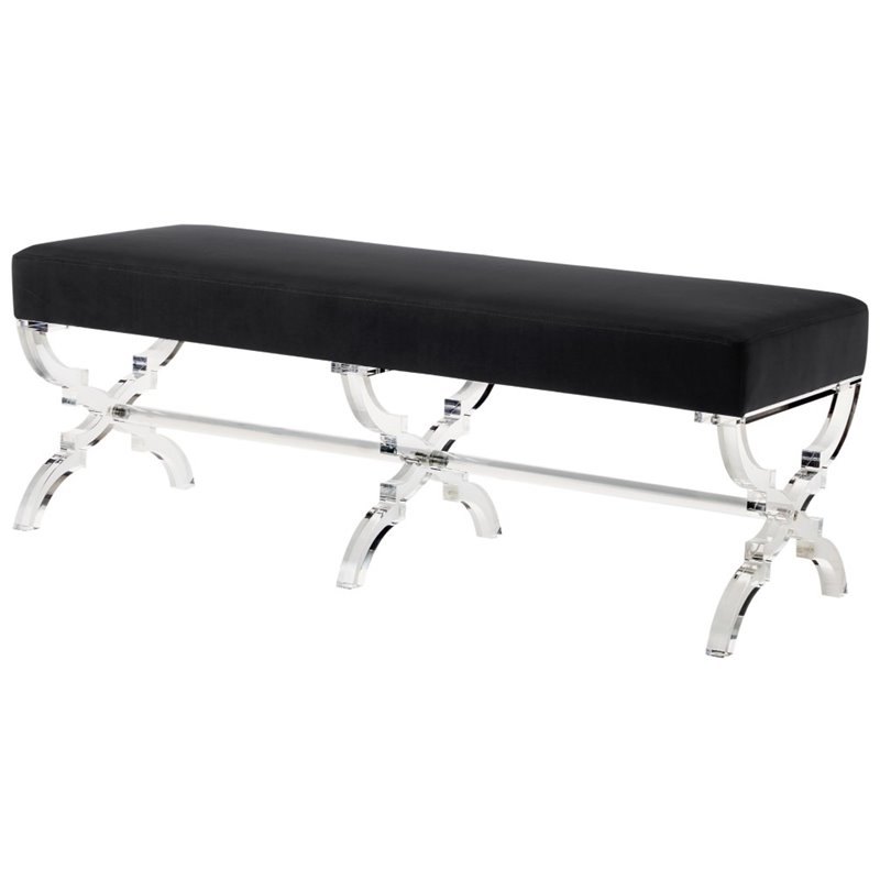 Maklaine Velvet Upholstered Bench with Acrylic X-Legs in Black