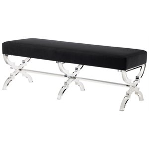 Maklaine Velvet Upholstered Bench with Acrylic X-Legs in Black