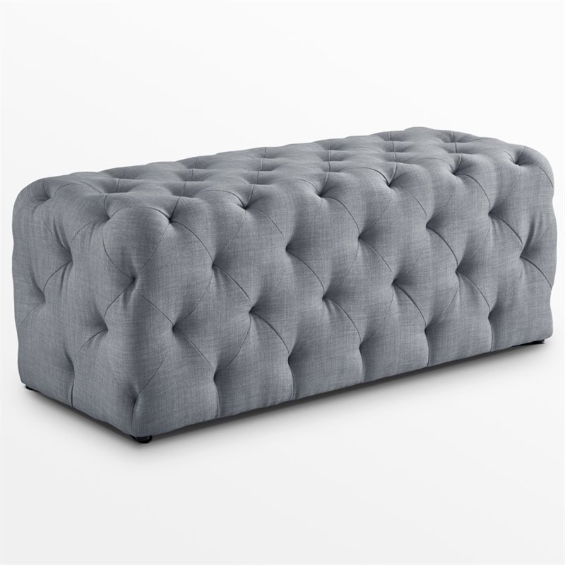Maklaine Modern Button-Tufted Linen Fabric Bench in Light Gray