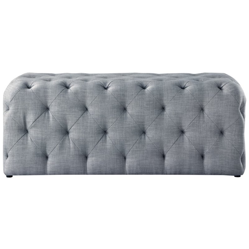 Maklaine Modern Button-Tufted Linen Fabric Bench in Light Gray