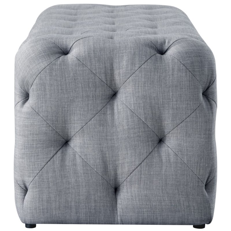 Maklaine Modern Button-Tufted Linen Fabric Bench in Light Gray