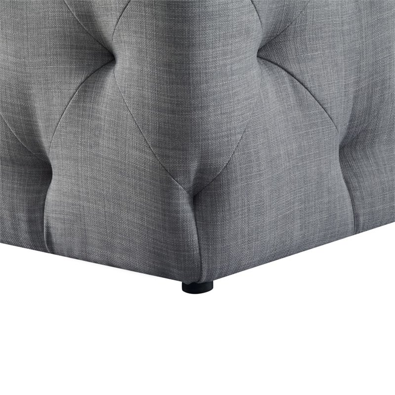 Maklaine Modern Button-Tufted Linen Fabric Bench in Light Gray