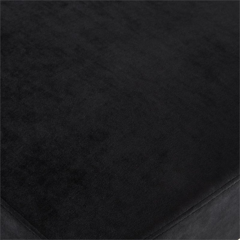 Maklaine Velvet and Stainless Steel Base Ottoman in Black/Gold