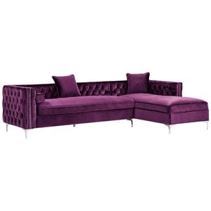 Maklaine 115&quot Velvet Secitional Sofa with Right Facing Chaise in Purple