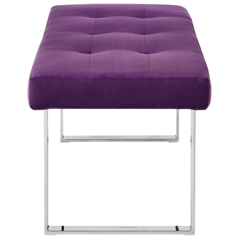 Maklaine Tufted Velvet Bench with Stainless Steel Legs in Purple/Chrome