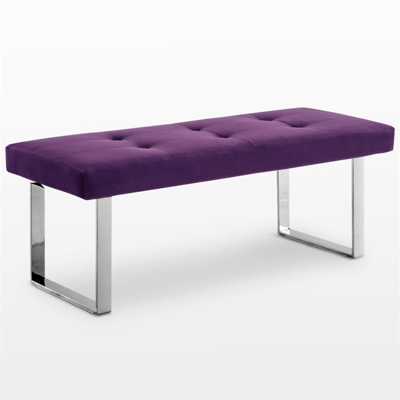 Maklaine Tufted Velvet Bench with Stainless Steel Legs in Purple/Chrome