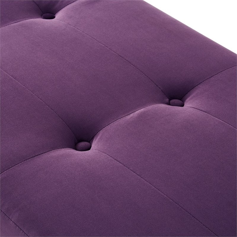Maklaine Tufted Velvet Bench with Stainless Steel Legs in Purple/Chrome