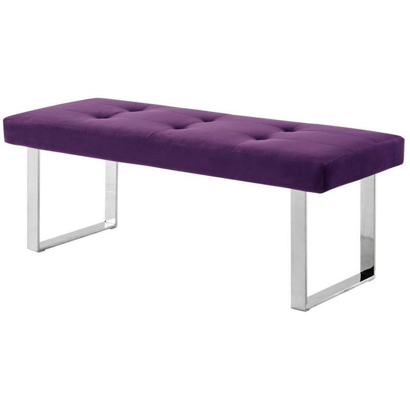 Maklaine Tufted Velvet Bench with Stainless Steel Legs in Purple/Chrome