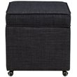 Maklaine Tufted Linen Fabric Cube Storage Ottoman with Casters in Black