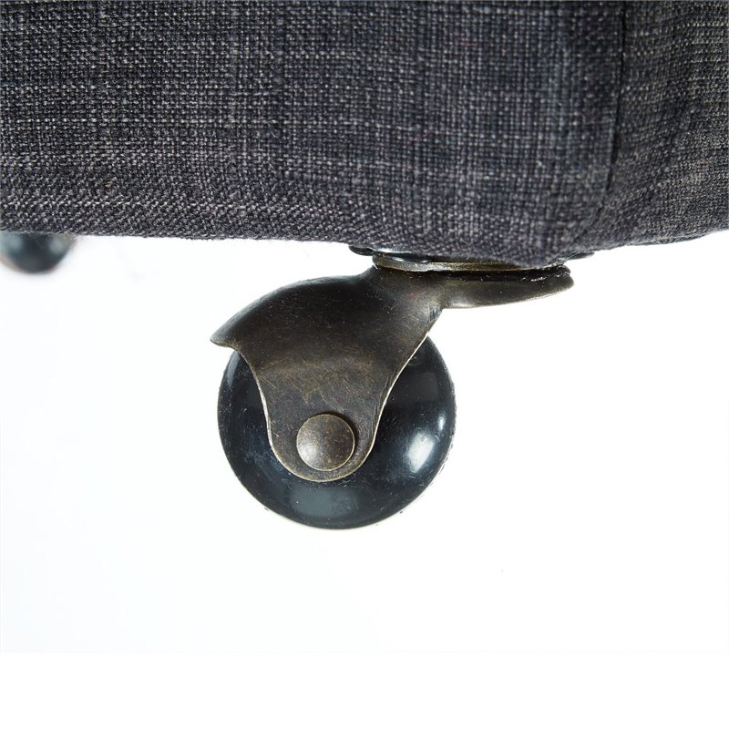 Maklaine Tufted Linen Fabric Cube Storage Ottoman with Casters in Black