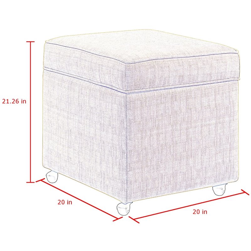Maklaine Tufted Linen Fabric Cube Storage Ottoman with Casters in Black