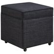 Maklaine Tufted Linen Fabric Cube Storage Ottoman with Casters in Black