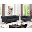 Maklaine Button Tufted Leather Chesterfield Accent Chair - Black/Chrome