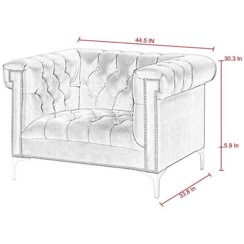 Maklaine Button Tufted Leather Chesterfield Accent Chair - Black/Chrome