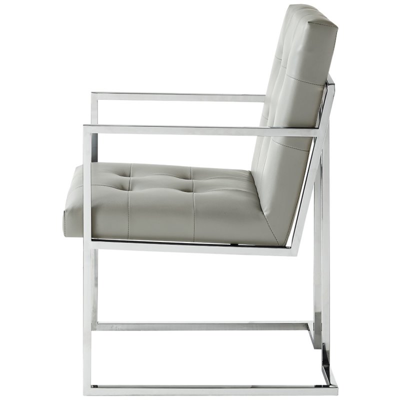 Maklaine Tufted Faux Leather Dining Chair Light - Gray/Chrome (Set of 2)