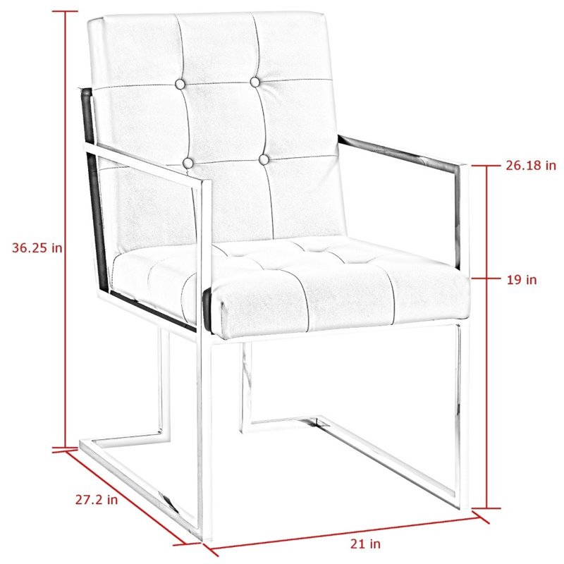 Maklaine Tufted Faux Leather Dining Chair Light - Gray/Chrome (Set of 2)