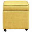 Maklaine Tufted Linen Fabric Cube Storage Ottoman with Casters in Yellow
