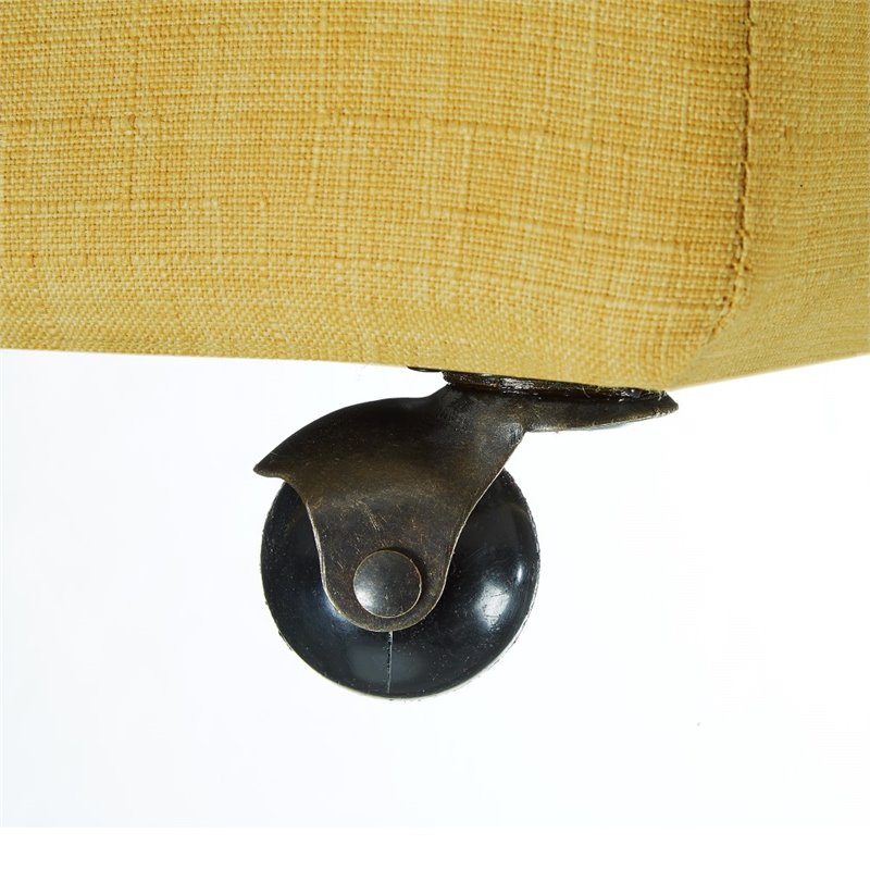 Maklaine Tufted Linen Fabric Cube Storage Ottoman with Casters in Yellow