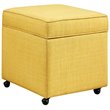 Maklaine Tufted Linen Fabric Cube Storage Ottoman with Casters in Yellow