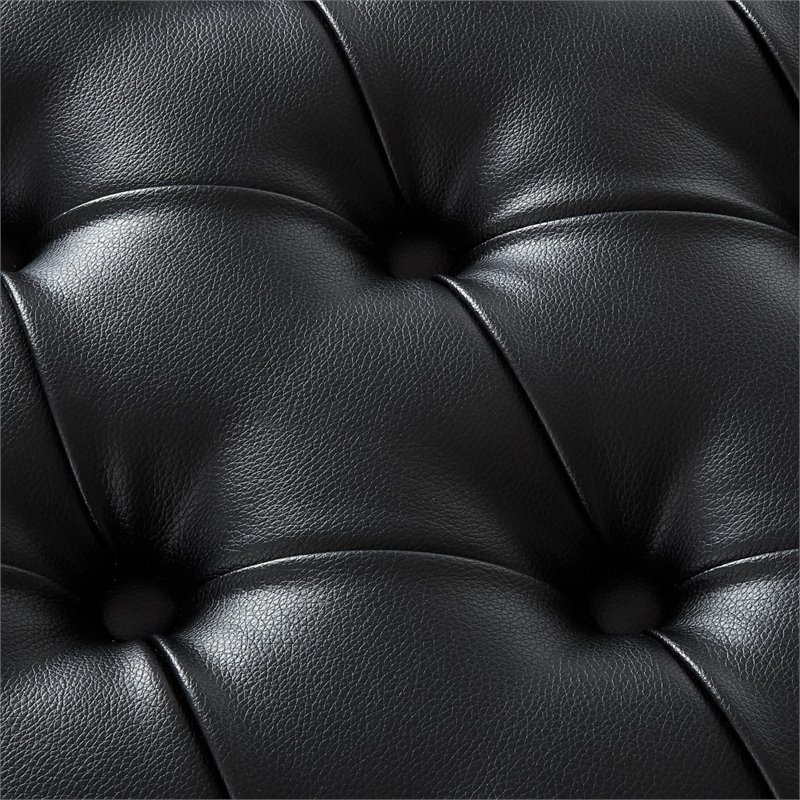 Maklaine Tufted Faux Leather Oversized Ottoman with Acrylic Legs in Black