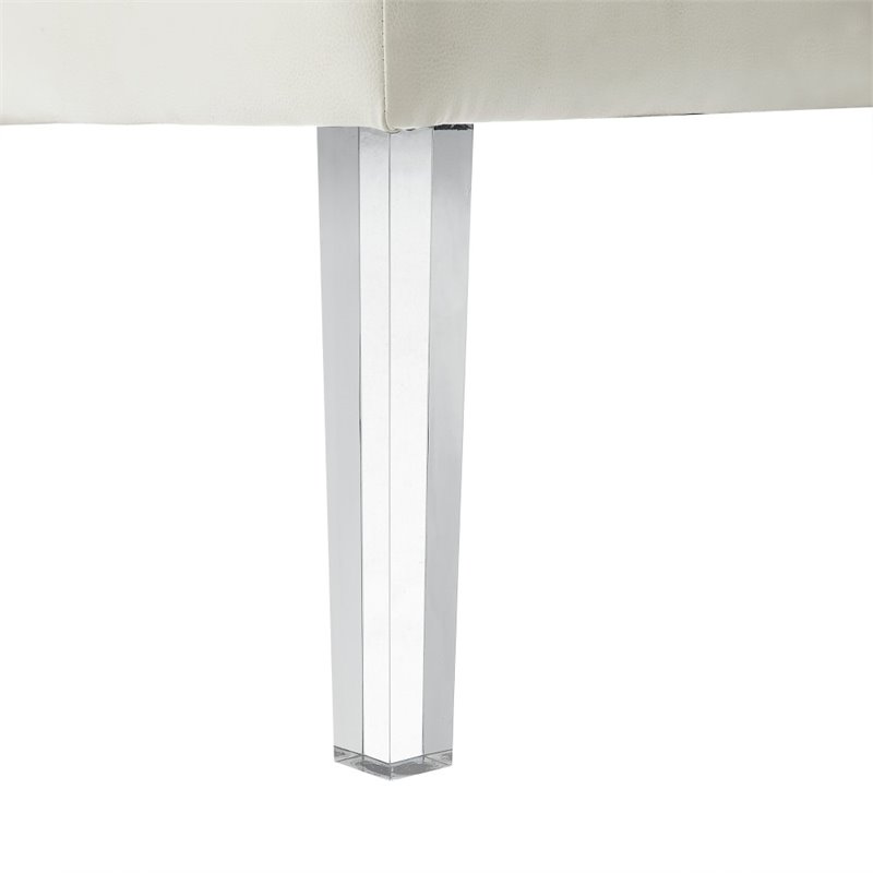 Maklaine Tufted Faux Leather Oversized Ottoman with Acrylic Legs in White