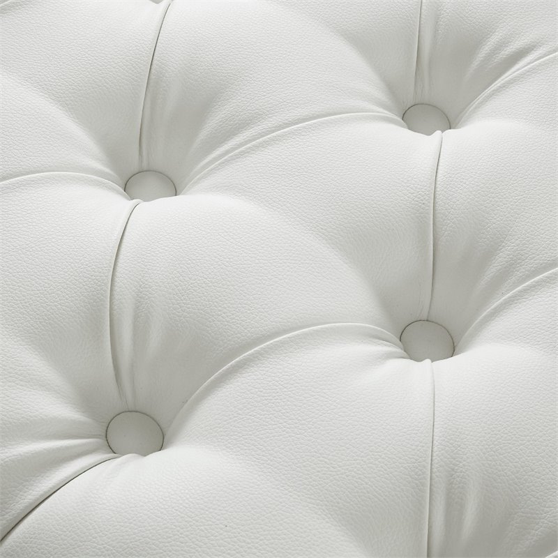 Maklaine Tufted Faux Leather Oversized Ottoman with Acrylic Legs in White