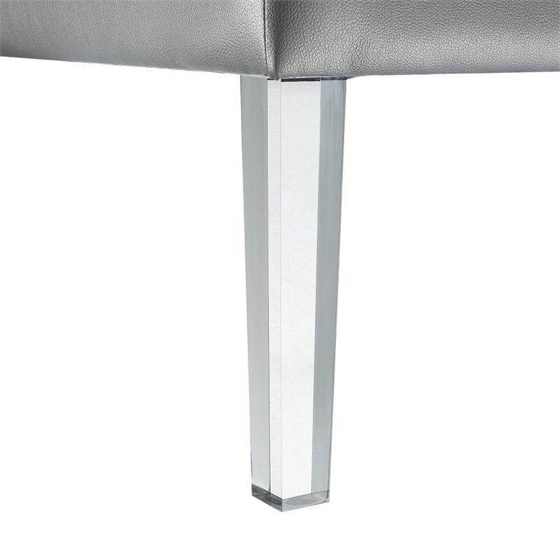 Maklaine Tufted Faux Leather Oversized Ottoman with Acrylic Legs in Silver