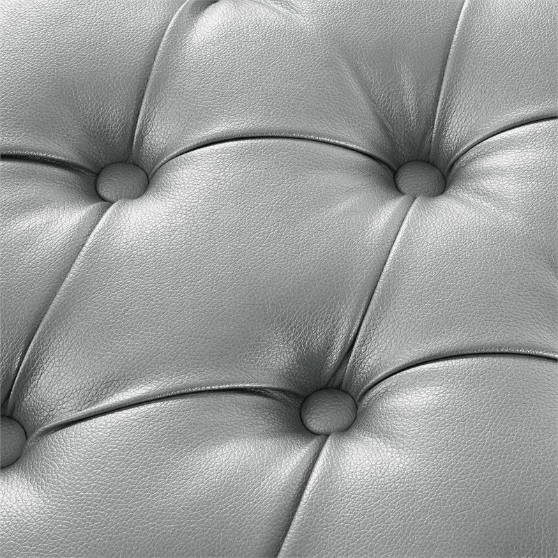 Maklaine Tufted Faux Leather Oversized Ottoman with Acrylic Legs in Silver