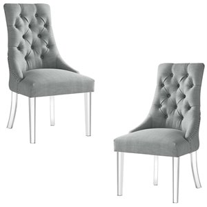 Maklaine Linen Fabric Dining Side Chair with Acrylic Legs - Gray (Set of 2)
