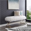 Maklaine Fur Fabric Upholstered Bench with Stainless Steel Legs - White/Gold