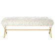 Maklaine Fur Fabric Upholstered Bench with Stainless Steel Legs - White/Gold