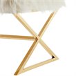Maklaine Fur Fabric Upholstered Bench with Stainless Steel Legs - White/Gold