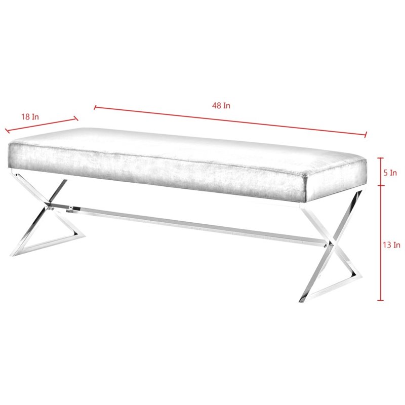 Maklaine Fur Fabric Upholstered Bench with Stainless Steel Legs - White/Gold