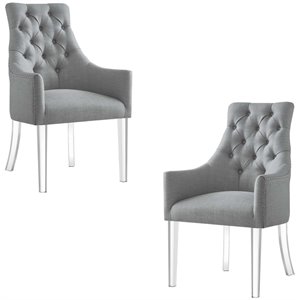 Maklaine Linen Fabric Dining Chair with Acrylic Legs - Light Gray (Set of 2)