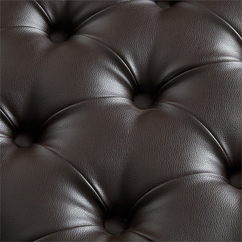 Maklaine Tufted Faux Leather Oversized Ottoman with Acrylic Legs in Espresso