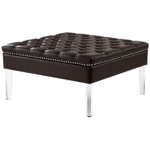 Maklaine Tufted Faux Leather Oversized Ottoman with Acrylic Legs in Espresso