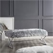 Maklaine Fur Fabric Upholstered Bench with Stainless Steel Legs - Gray/Chrome
