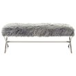 Maklaine Fur Fabric Upholstered Bench with Stainless Steel Legs - Gray/Chrome