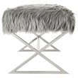 Maklaine Fur Fabric Upholstered Bench with Stainless Steel Legs - Gray/Chrome