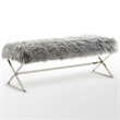 Maklaine Fur Fabric Upholstered Bench with Stainless Steel Legs - Gray/Chrome